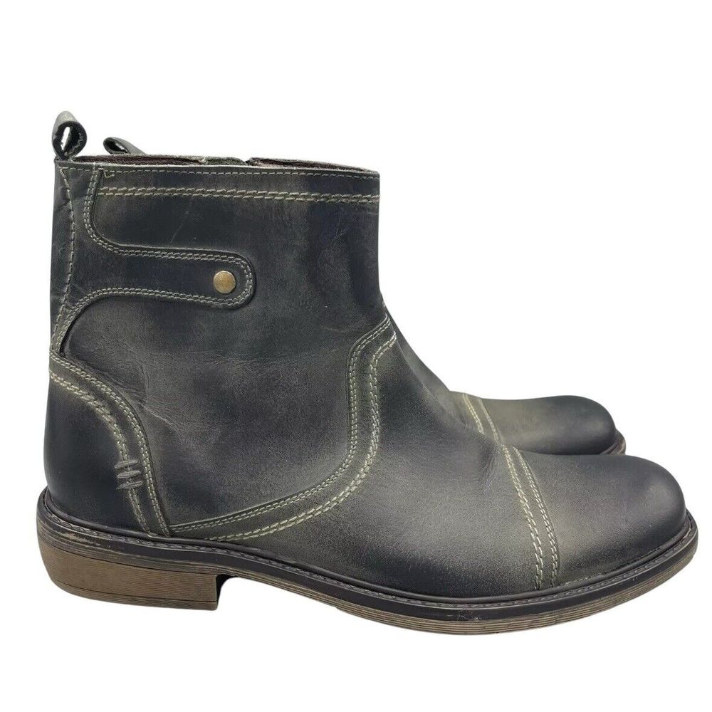 Roan Mens Staad Ankle Boots Black Leather Side Zip Up Cap Toe Studded Size 8.5